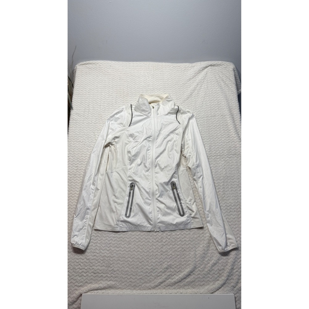 Lululemon White Mesh Panel Full Zip Running Training Jacket Size 10 Reflective